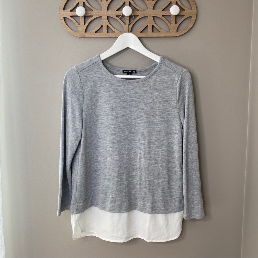 J. Crew Woven Hem Layered Tee Shirt Gray Sz Small
